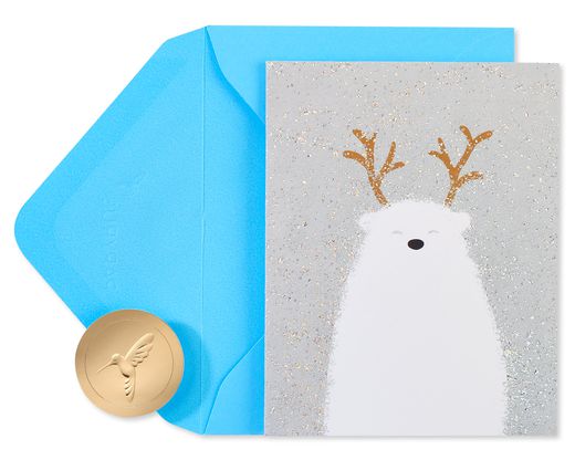 Glitter-Free Holiday Polar Bear Christmas Cards Boxed 20-Count