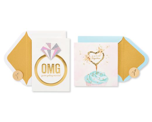 Cupcake and Ring Wedding Bridal Shower Greeting Card Bundle 2-Count