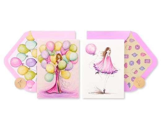Pink Balloons Birthday Greeting Card Bundle for Her 2-Count