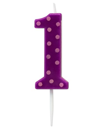 Purple Polka Dots Number 1 Birthday Candle 1-Count
