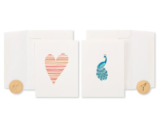 Heart and Peacock Blank Greeting Card Bundle 2-Count