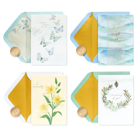 Flowers and Butterflies Sympathy Card Pack, 4-Count