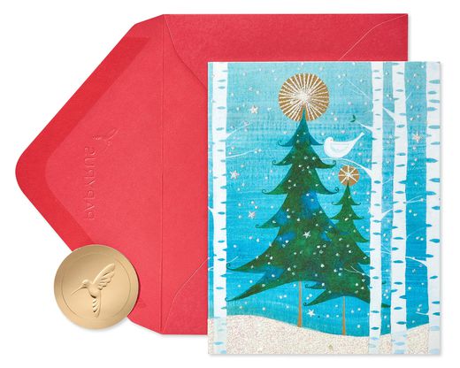 Holiday Snowbird and Tree Christmas Cards Boxed 20-Count