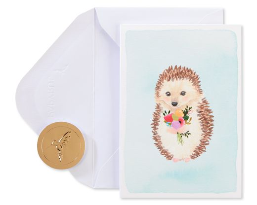 Hedgehog with Flower Boxed Blank Note Cards with Envelopes 14-Count