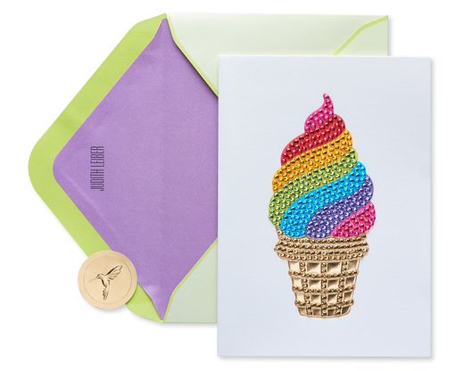 Gemmed Ice Cream Cone Birthday Greeting Card