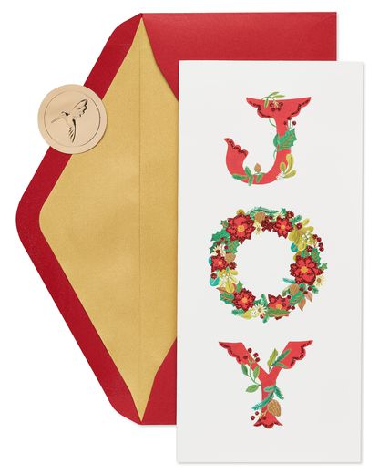 Holiday Joy Wreath Christmas Boxed Cards with Gift Card Holder 16-Count