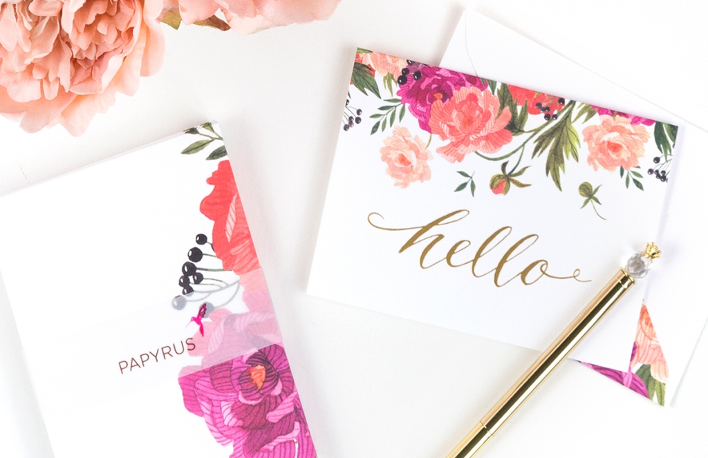Hello floral stationery with gold pen