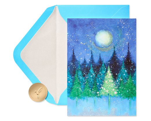 Holiday Tree Under Moon Christmas Cards Boxed 14-Count
