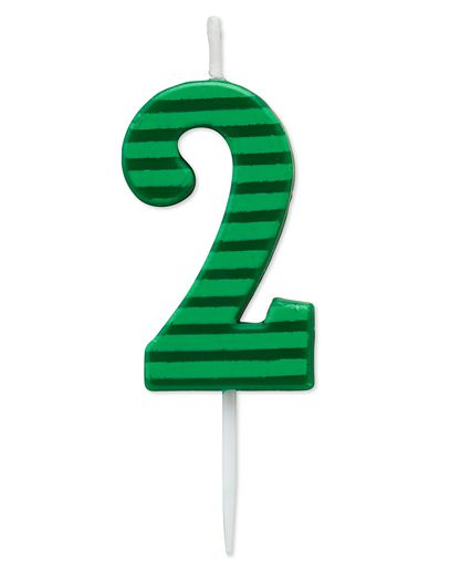 Green Stripes Number 2 Birthday Candle 1-Count