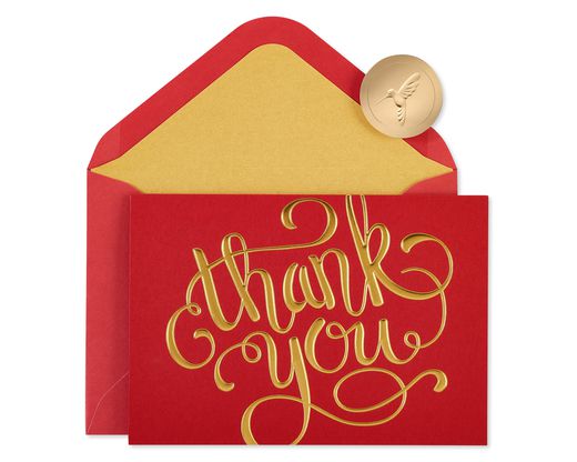 Red and Gold Thank You Boxed Cards 12-Count