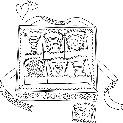 chocolate box valentine's day coloring page