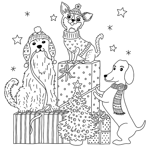 Christmas Dogs coloring page
